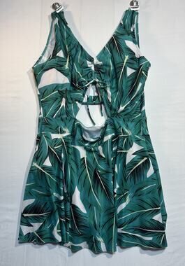 Sea Grove Women’s One Piece Swim Dress Tropical Leaf Print XXXL 52